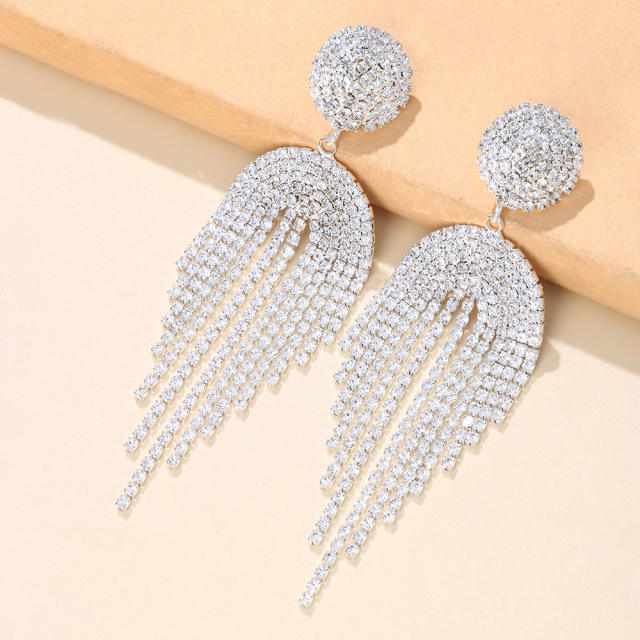 Luxury rhinestone tassel dangle earrings