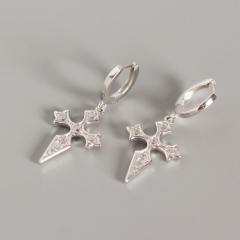 S925 Silver cross diamond baroque earrings