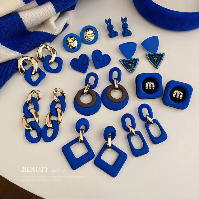 S925 needl blue color series earrings