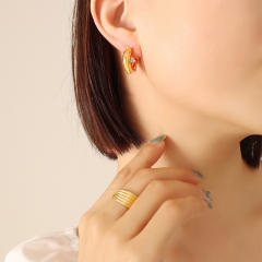 Titanium steel diamond pearl huggie earrings