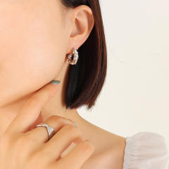 Titanium steel diamond pearl huggie earrings