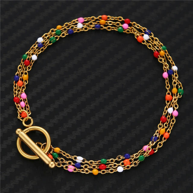 Candy color beads layer stainless steel bracelet