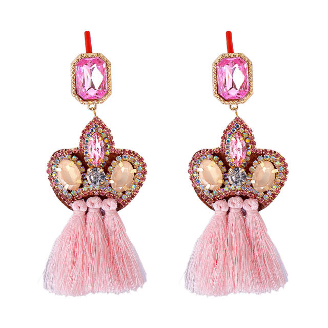 Boho colored tassel statement earrings