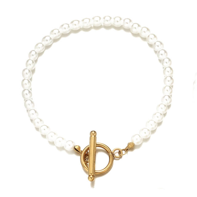 Faux pearl beads stainless steel bracelet