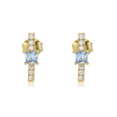 S925 sterling silver square cubic zircon diamond ear studs