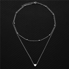 Dainty initial heart two layer stainless steel necklace