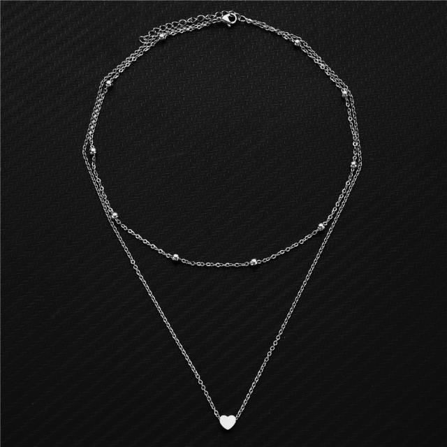 Dainty initial heart two layer stainless steel necklace