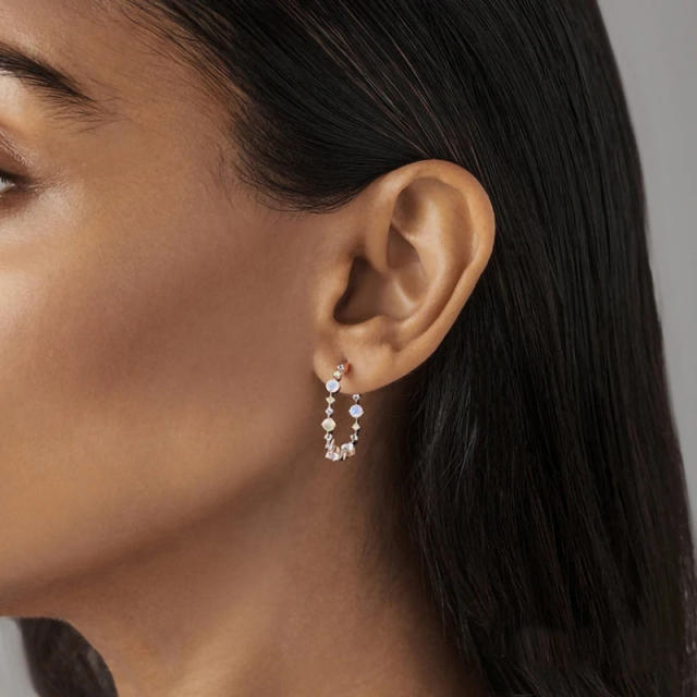 S925 moonstone hoop earrings