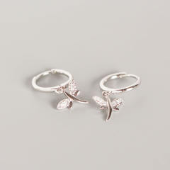 S925 silver dragonfly huggie earrings