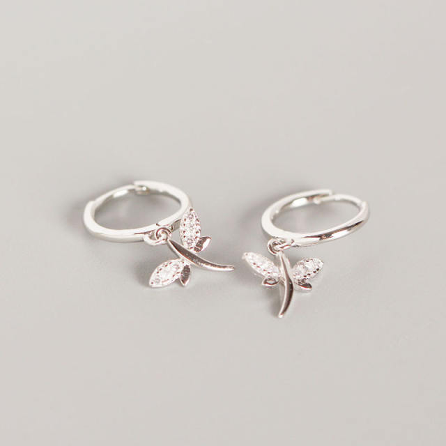 S925 silver dragonfly huggie earrings