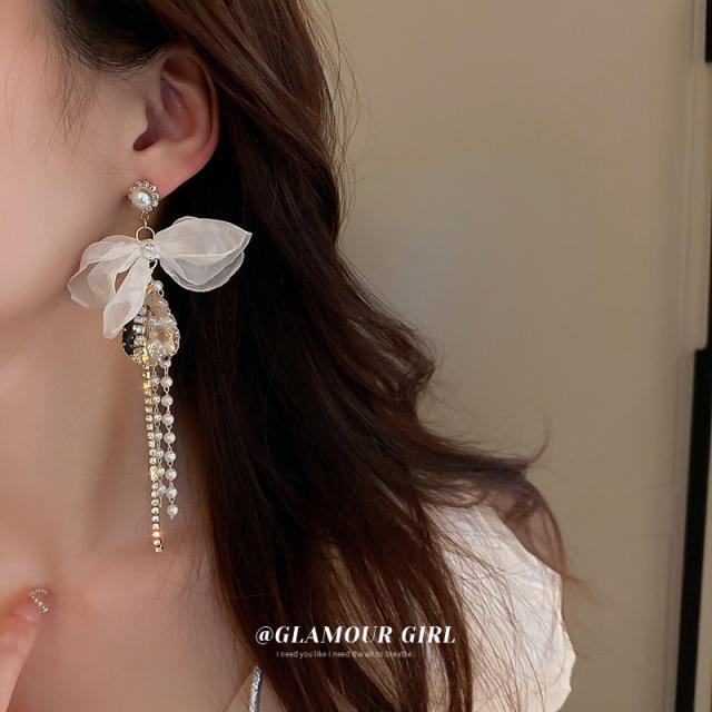 Organze bow boho tassel earrings