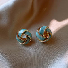 925 needle enamel twist ball ear studs