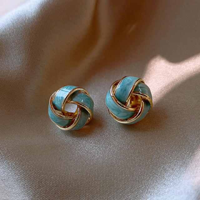 925 needle enamel twist ball ear studs