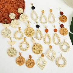 Boho handmade straw dangle earrings