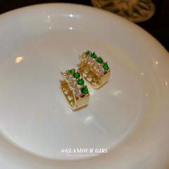 Colored CZ square huggie earrings