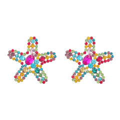 Statement rhinestone colored starfish ear studs