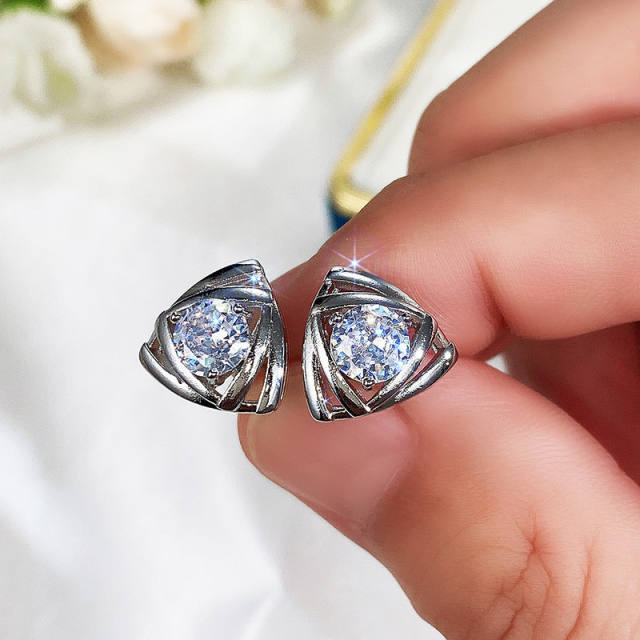 Cubic zircon triangle ear studs
