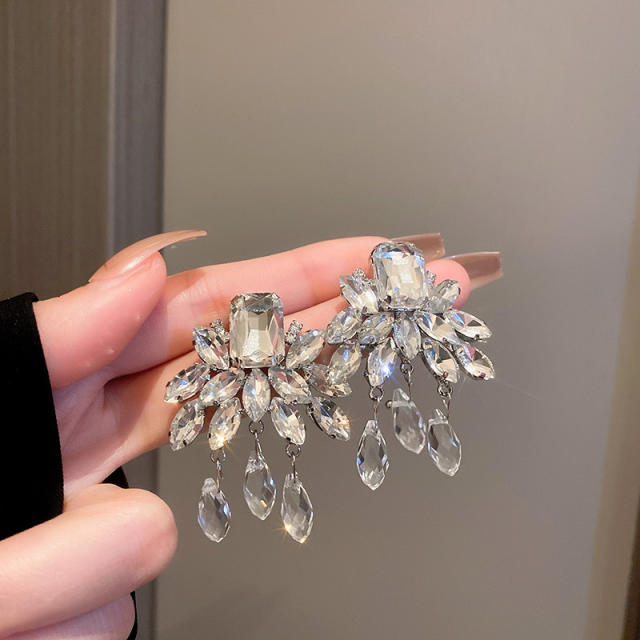 Crystal leaf drop earrings