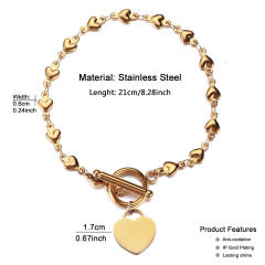 Korean fashion heart charm stainless steel bracelet