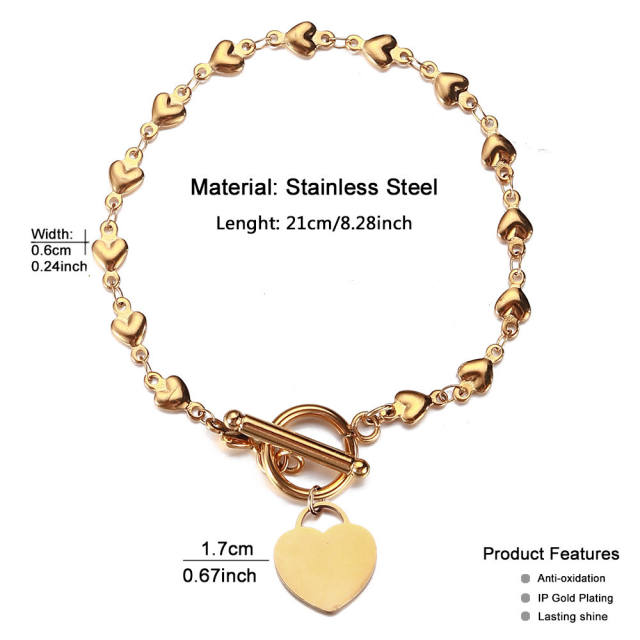 Korean fashion heart charm stainless steel bracelet