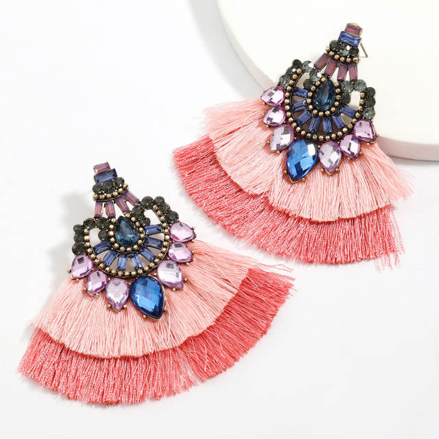 Diamond fan-shaped tassel earrings Bohemian