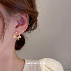 Opal stone bow cute ear studs
