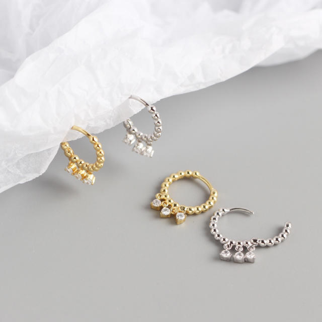 S925 beaded huggie earrings