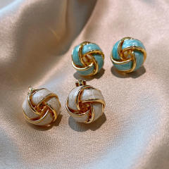 925 needle enamel twist ball ear studs