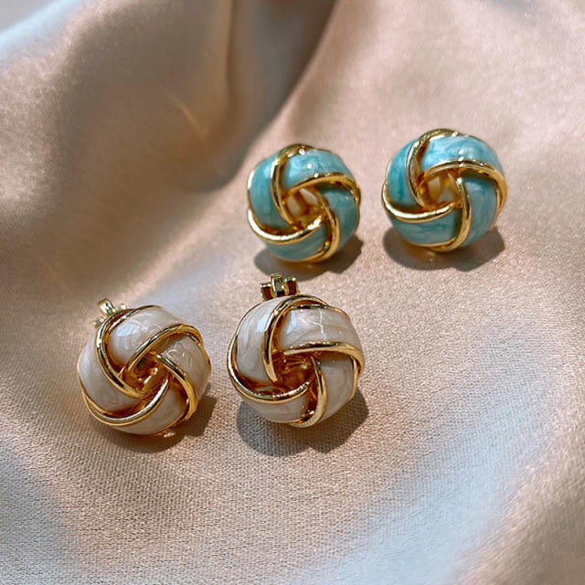 925 needle enamel twist ball ear studs