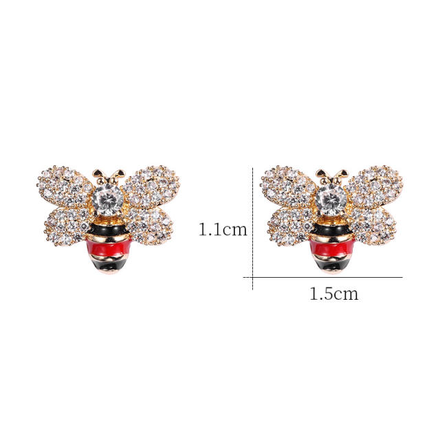 S925 needle diamond bee ear studs