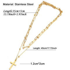 Cross pendant two layer stainless steel necklace chain necklace