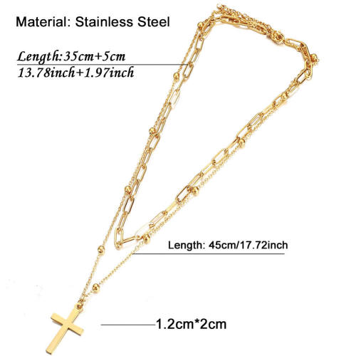 Cross pendant two layer stainless steel necklace chain necklace