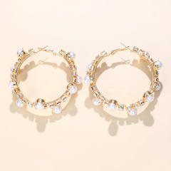 Rhinestone pearl beaded hoop earrings