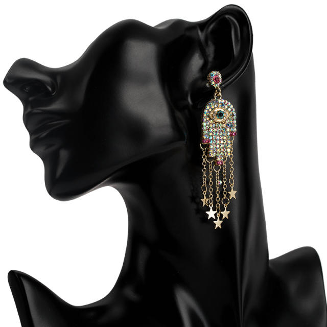 Star pendant Hand of Fatima tassel earrings