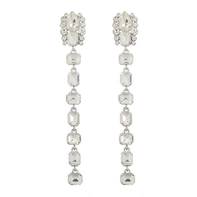 Glass crystal statement long earrings