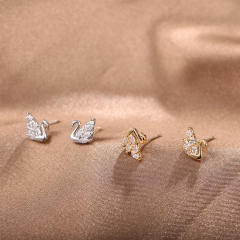 S925 needle diamond swan ear studs