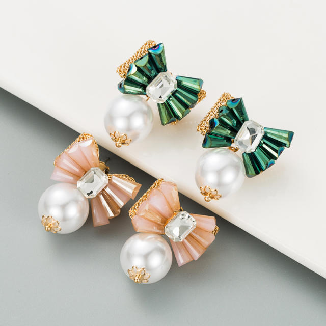 Pearl Pendant crystal flower earrings 925 silver needle