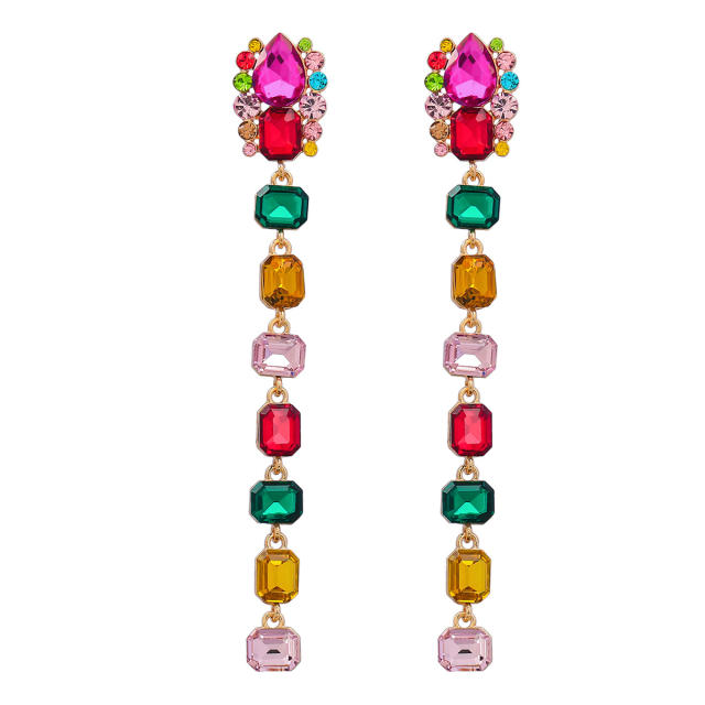 Glass crystal statement long earrings