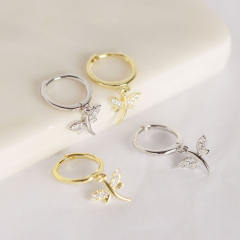 S925 silver dragonfly huggie earrings