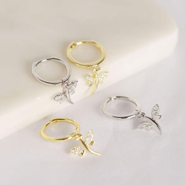 S925 silver dragonfly huggie earrings