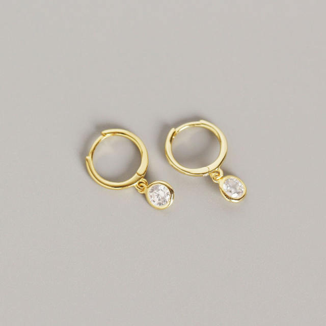 S925 zircon drop huggie earrings