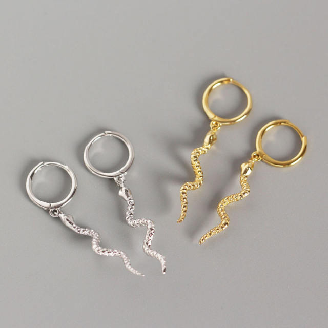 S925 silver snake huggie earrings