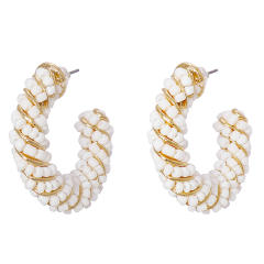 Boho seed beads twisted open hoop earrings
