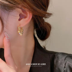 Real gold plated short tassel huggie earrings