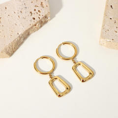 14KG stainless steel hollow square huggie earrings