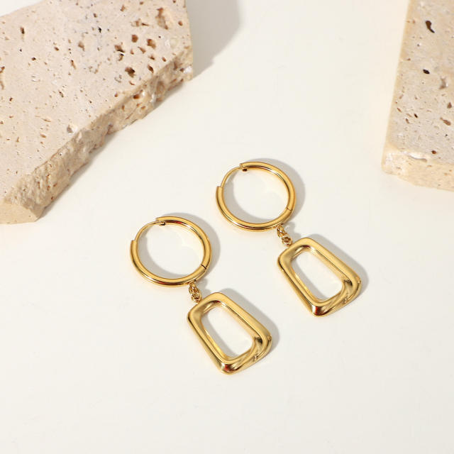 14KG stainless steel hollow square huggie earrings