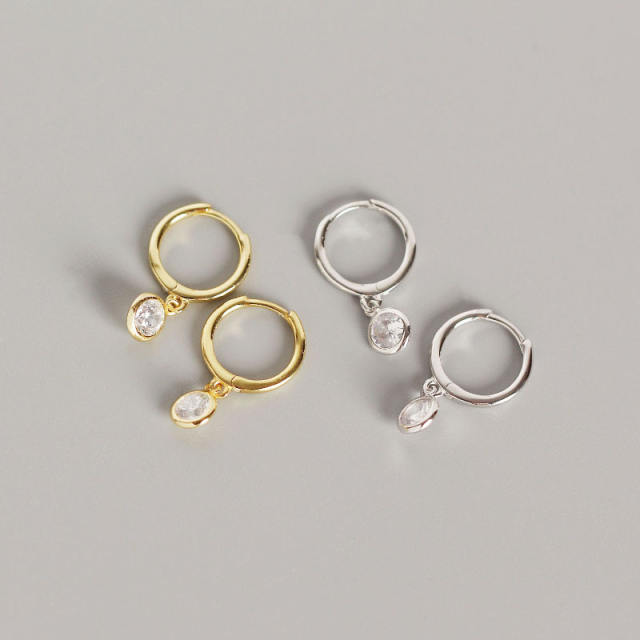 S925 zircon drop huggie earrings