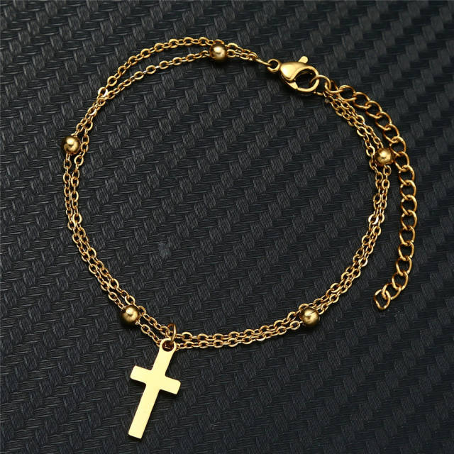 Concise tiny cross charm dainty stainless steel bracelet