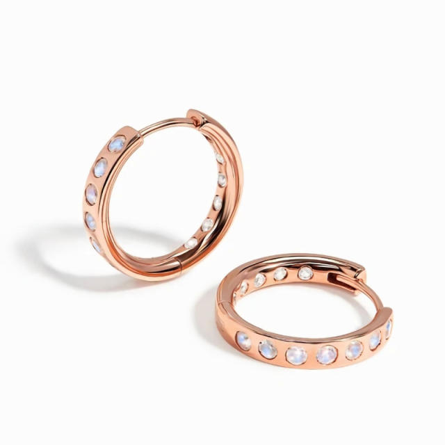 S925 rose gold color moonstone hoop earrings
