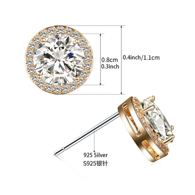 Elegant S925 needle round ear studs